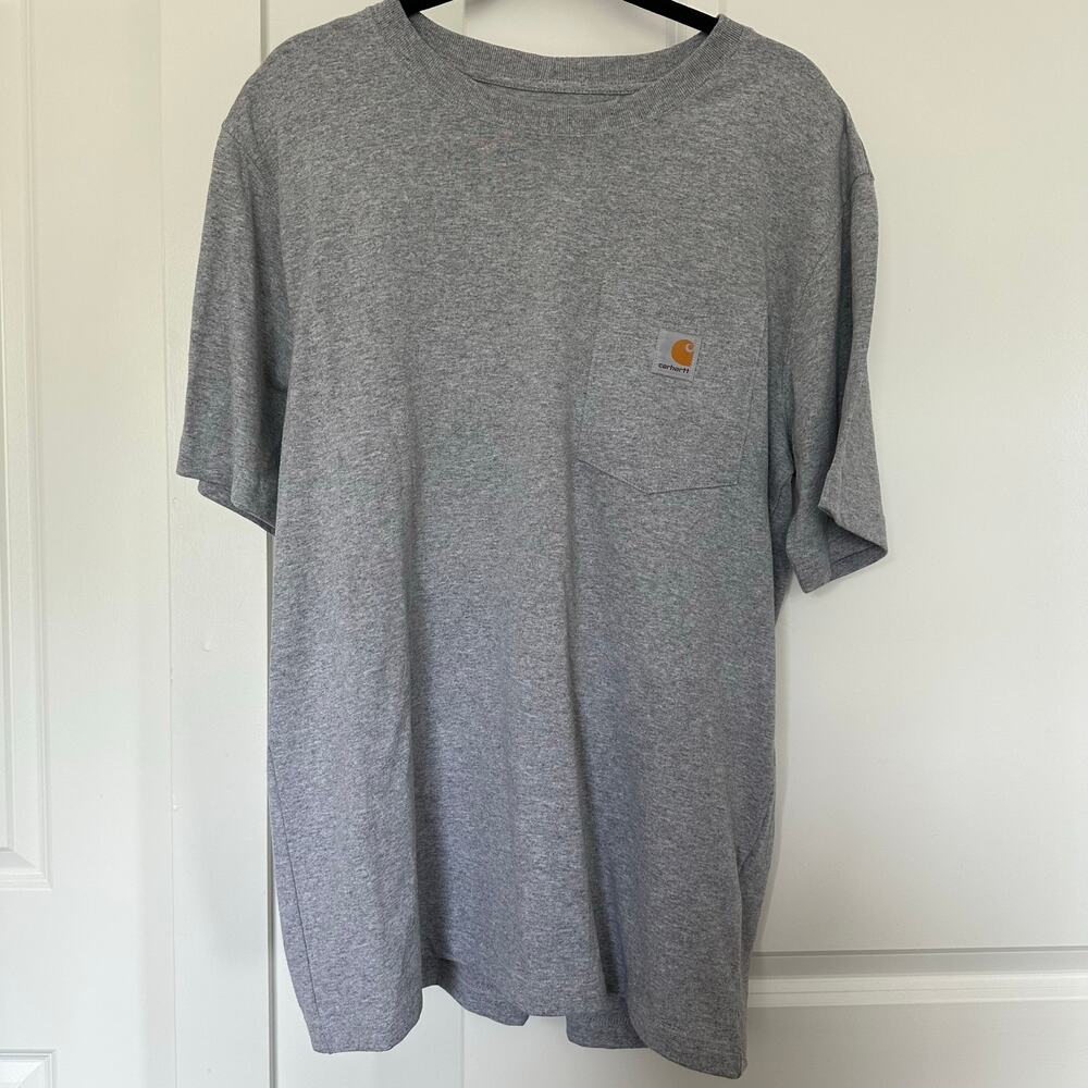 Carhartt (M) Gray Relaxed Fit Logo Pocket Crewneck T-Shirt Lightweight Utility